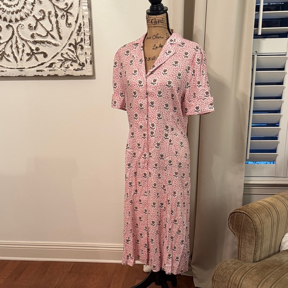 Brooks Brothers Floral Pink Midi Button Front Dress 12